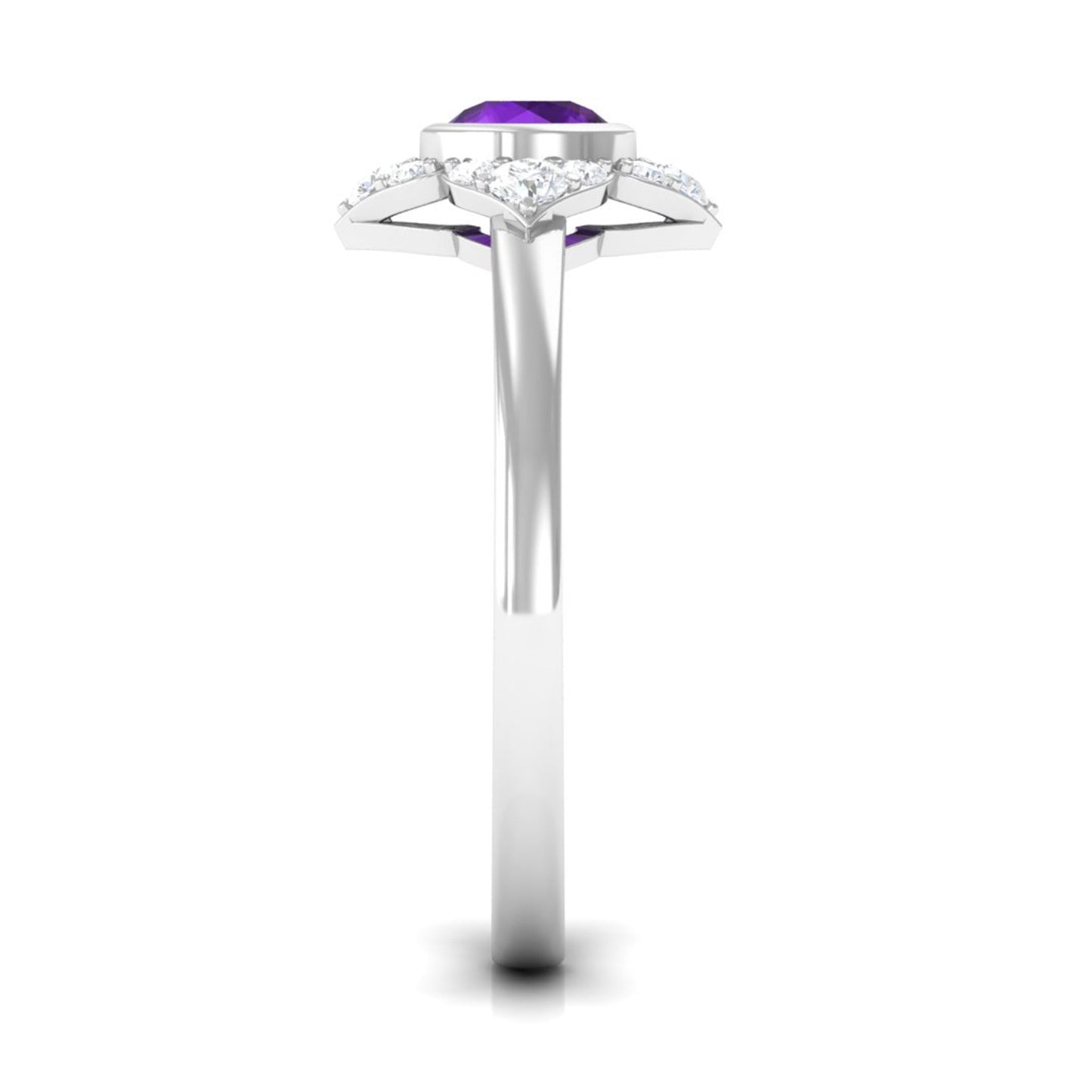 0.4 Carat Bezel Set Amethyst Flower Engagement Ring with Diamond