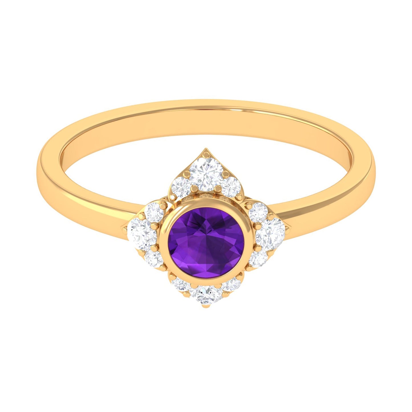 0.4 Carat Bezel Set Amethyst Flower Engagement Ring with Diamond