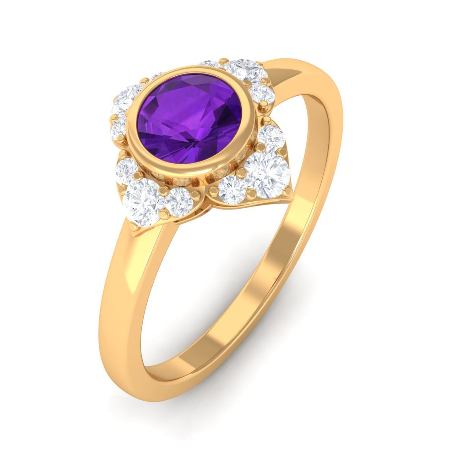 0.4 Carat Bezel Set Amethyst Flower Engagement Ring with Diamond