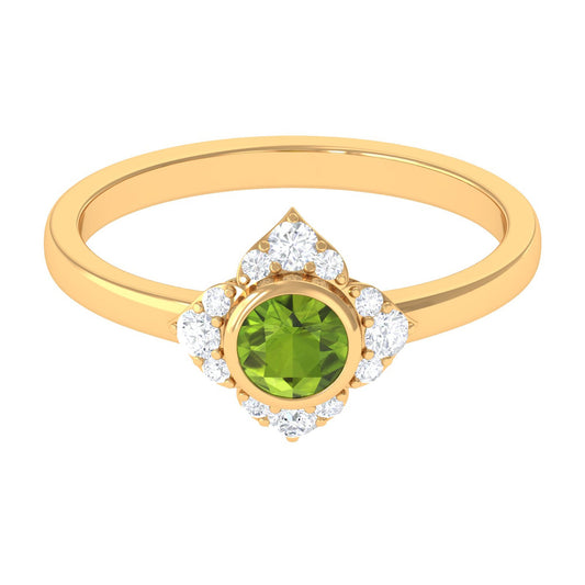 0.5 Carat Vintage Inspired Peridot Engagement Ring with Diamond