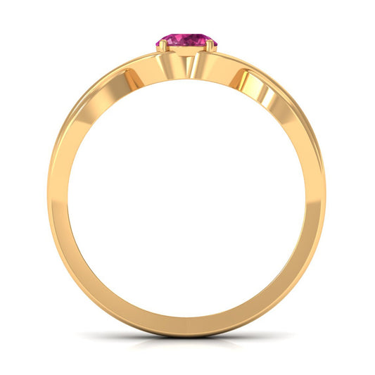 0.4 Carat Real Pink Tourmaline Solitaire Ring with Crossover Shank