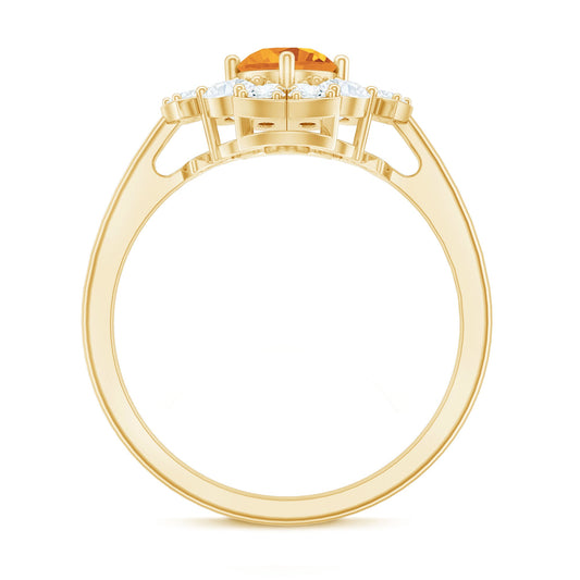 Vintage Looking Citrine Flower Engagement Ring with Certificate