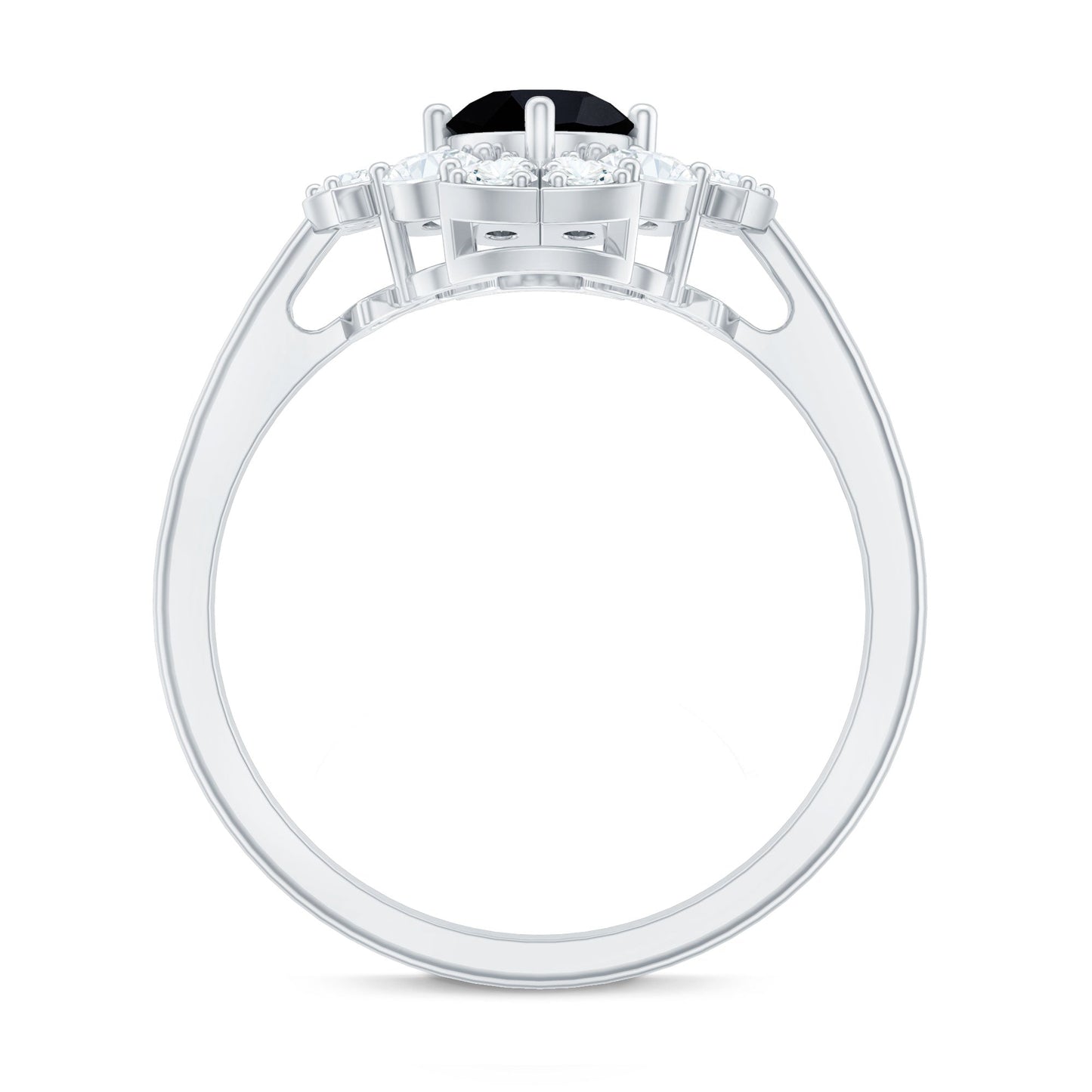 Natural Black Spinel Flower Engagement Ring with Moissanite