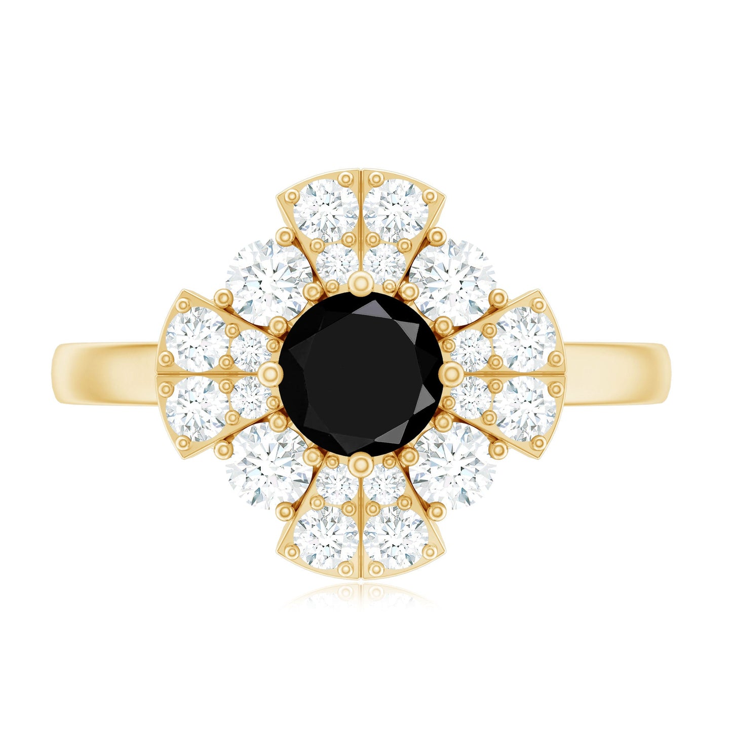 Natural Black Spinel Flower Engagement Ring with Moissanite
