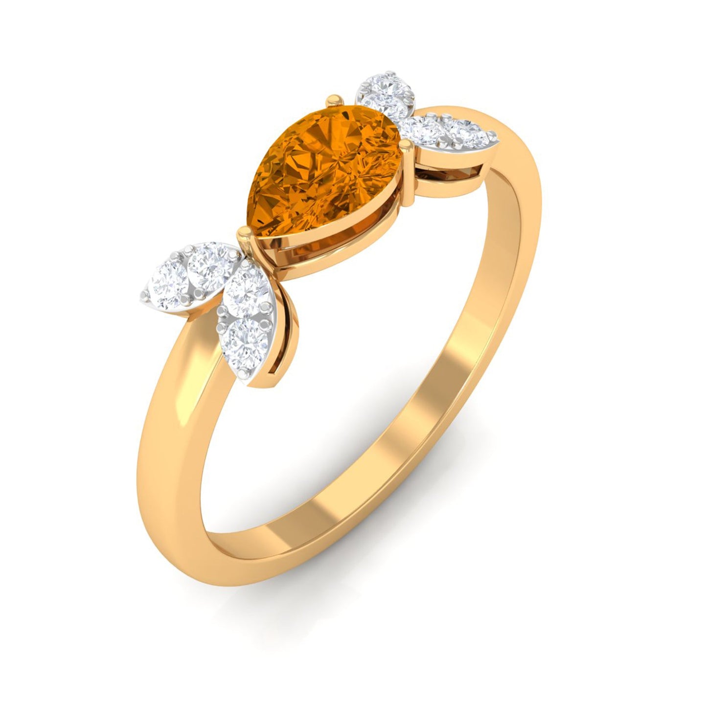 0.6 Carat Pear Cut Citrine Promise Ring with Leaf Diamond