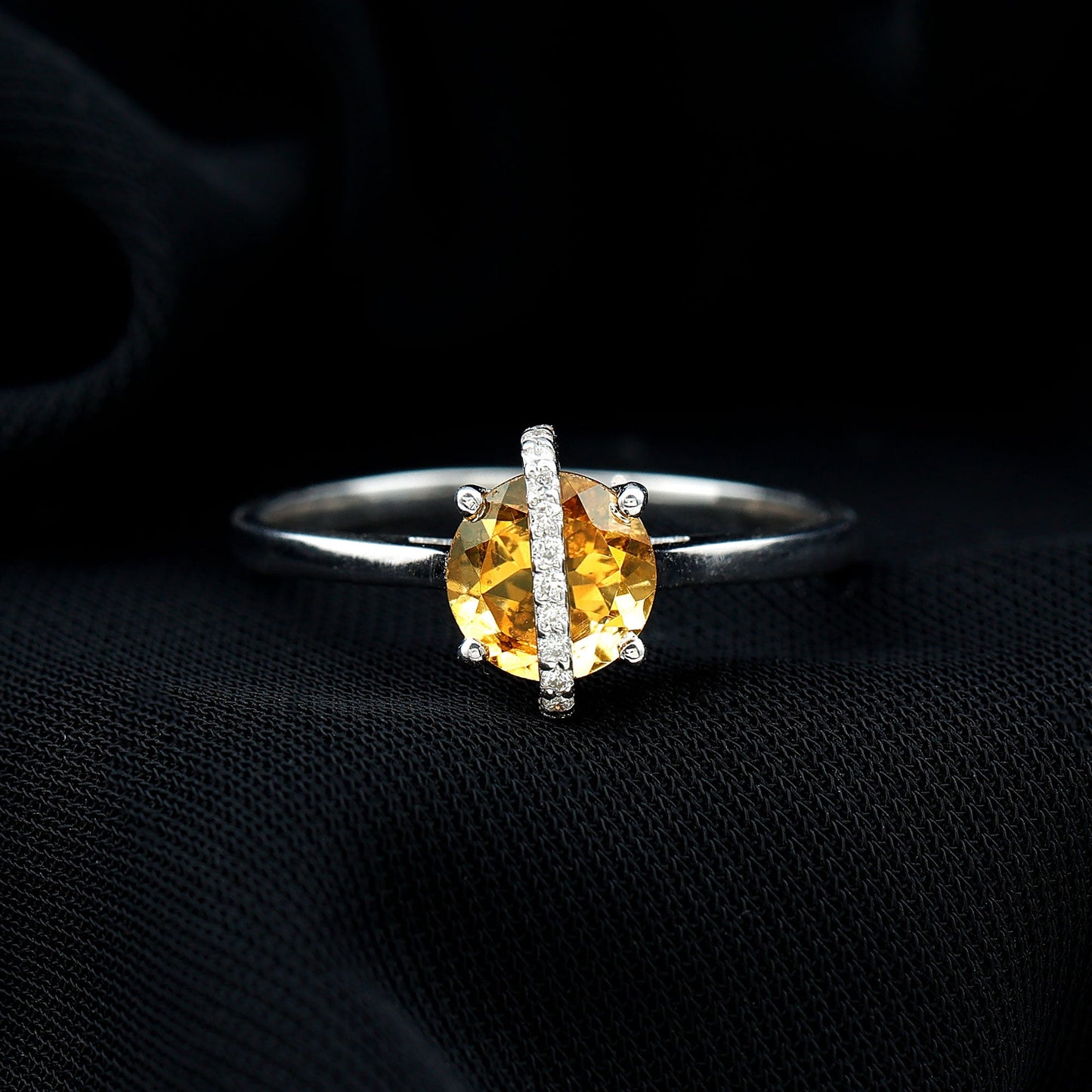 1.2 Carat Designer Round Shape Citrine Ring with Diamond Stones