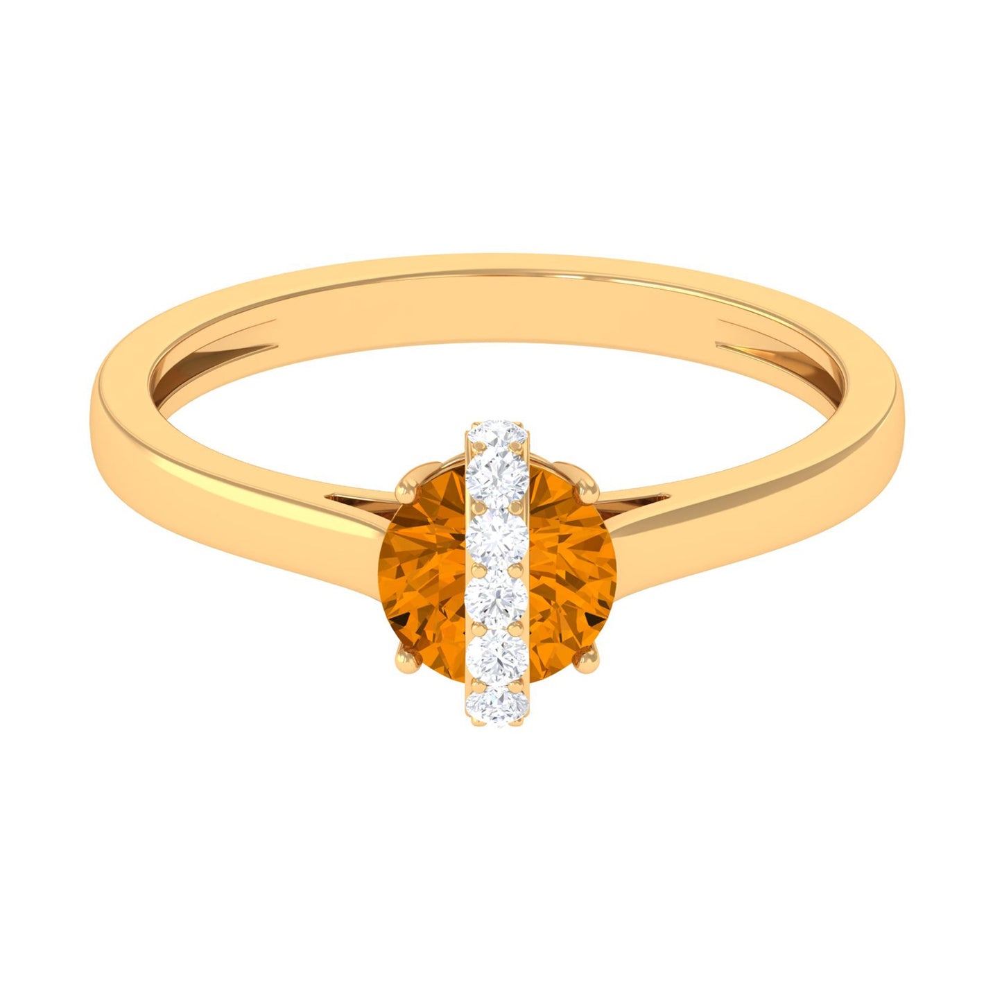1.2 Carat Designer Round Shape Citrine Ring with Diamond Stones