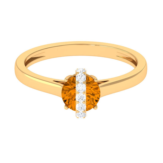 1.2 Carat Designer Round Shape Citrine Ring with Diamond Stones