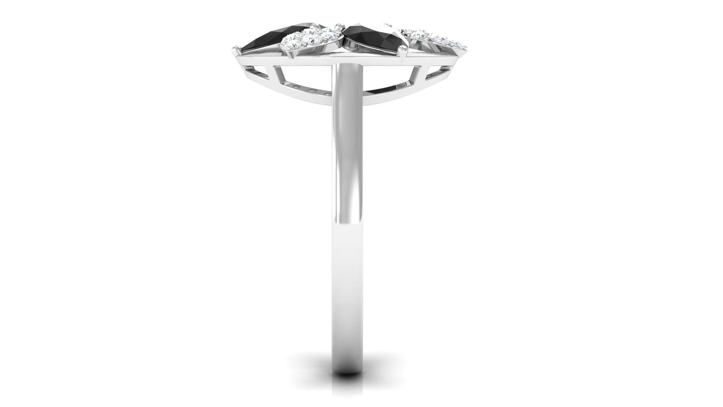 Certified Black Spinel and Diamond Flower Cocktail Ring