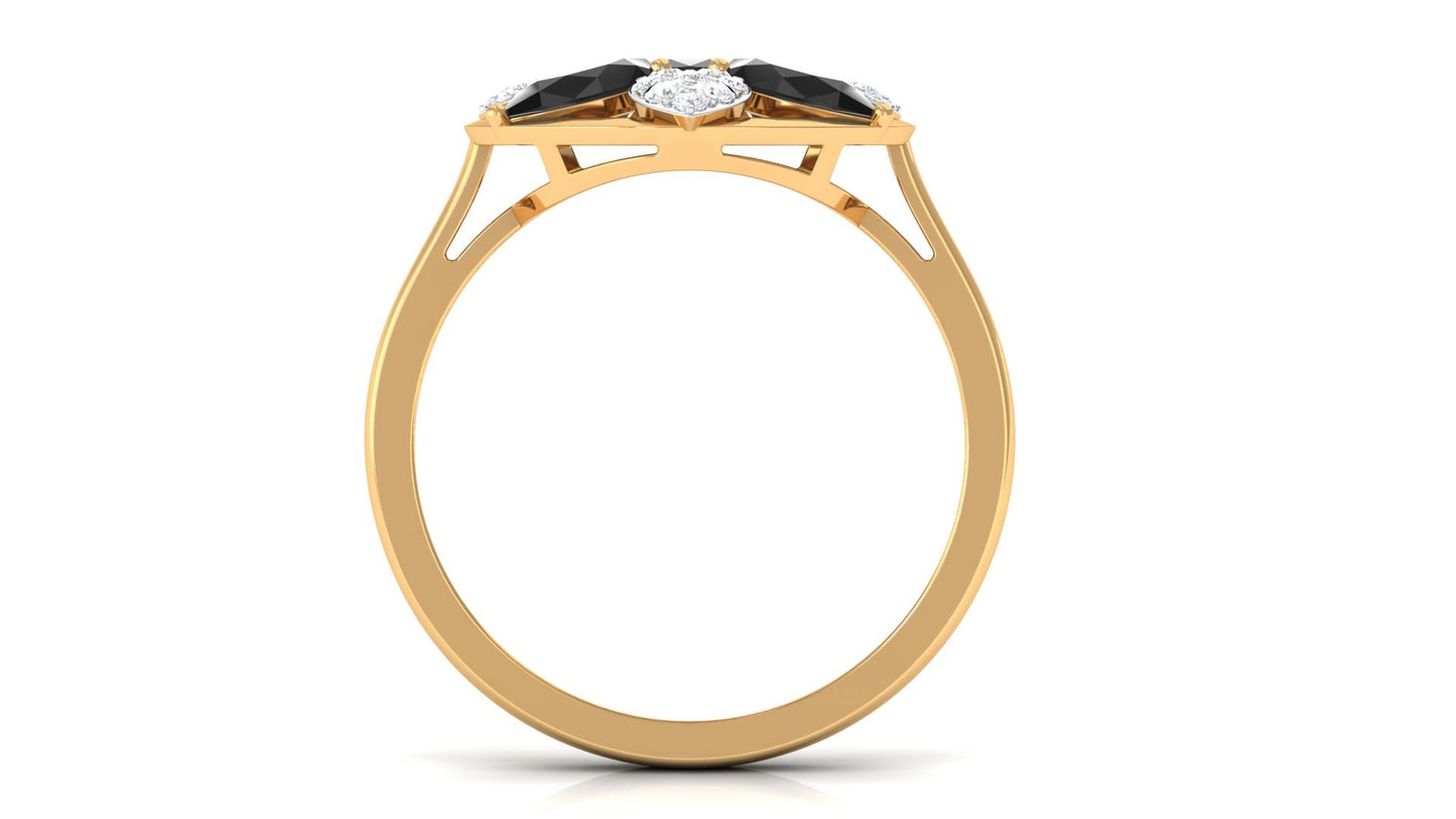Certified Black Spinel and Diamond Flower Cocktail Ring