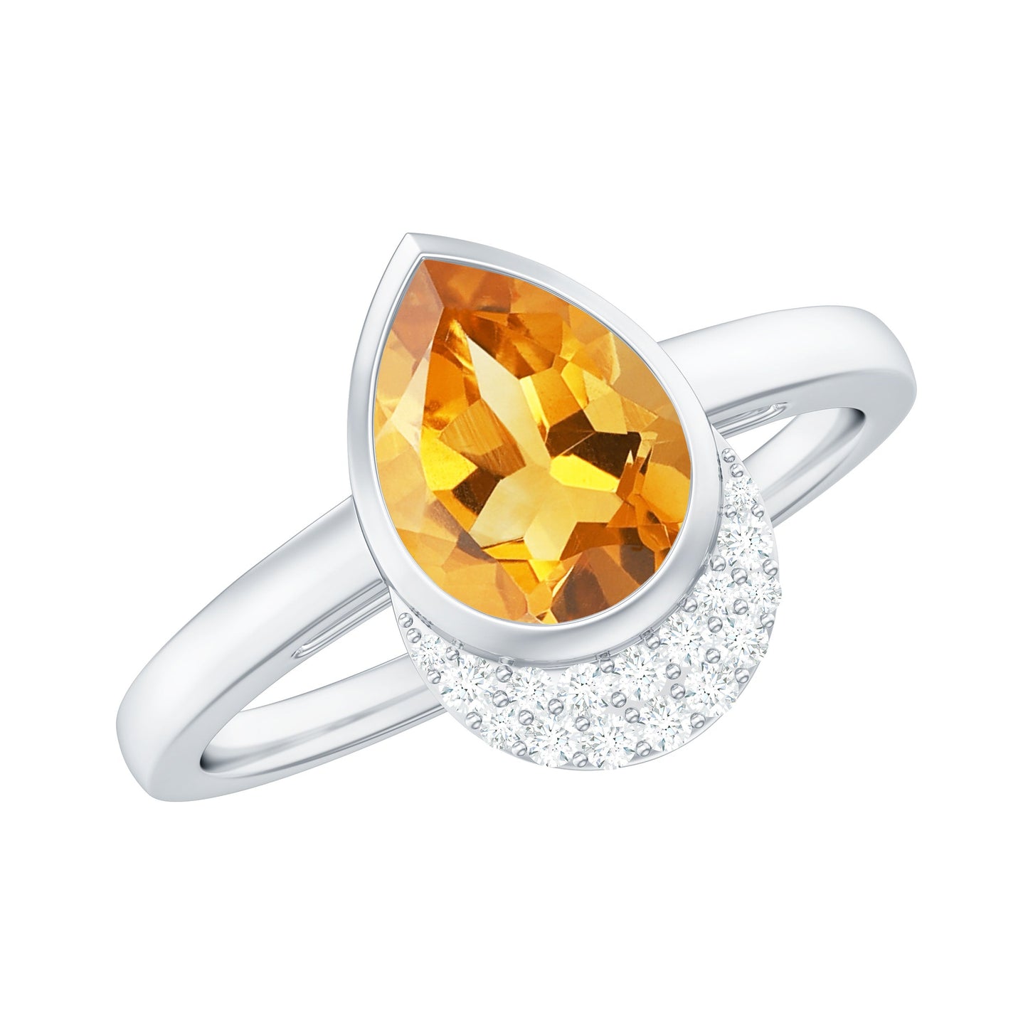 Real 1 Carat Citrine Teardrop Engagement Ring with Diamond