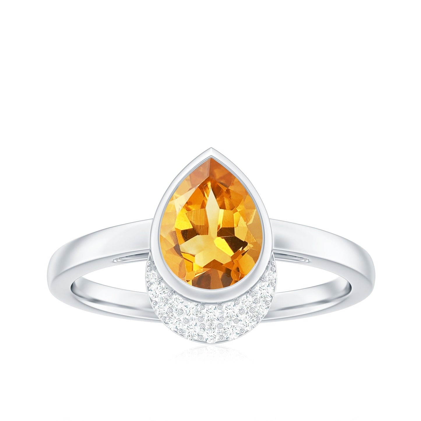 Real 1 Carat Citrine Teardrop Engagement Ring with Diamond