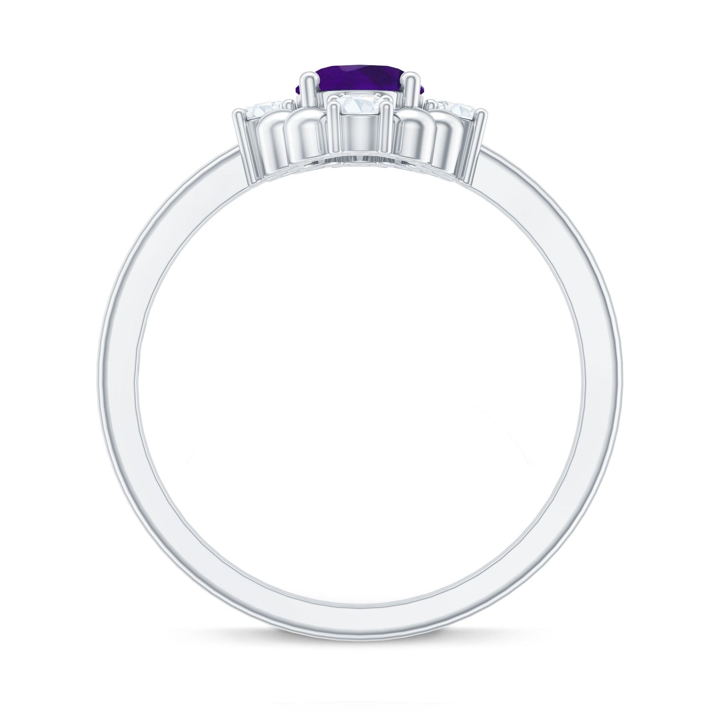 Genuine 1 Carat Oval Amethyst Engagement Ring with Diamond