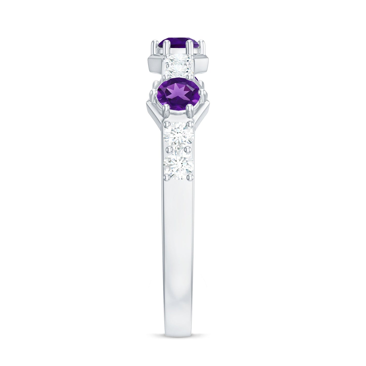 Natural Amethyst Half Eternity Ring with Diamond