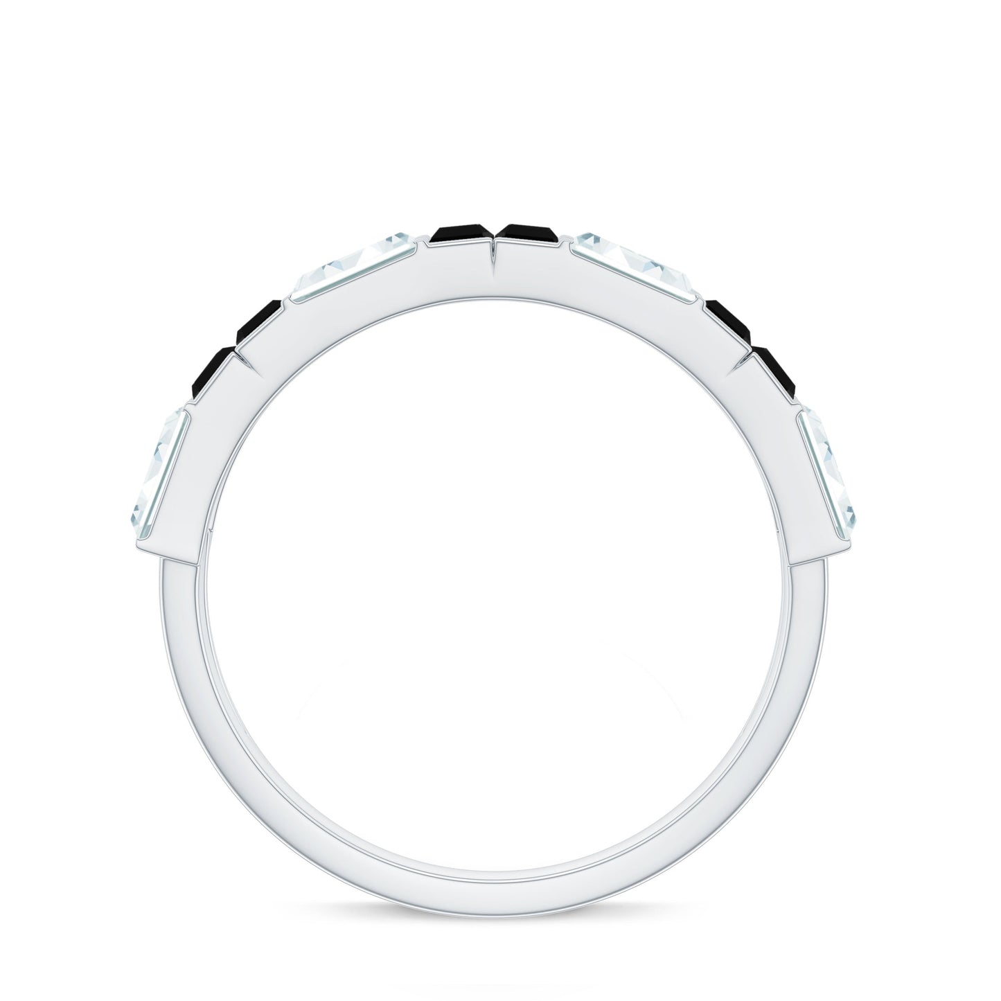 Natural Baguette Black Spinel Half Eternity Ring with Moissanite