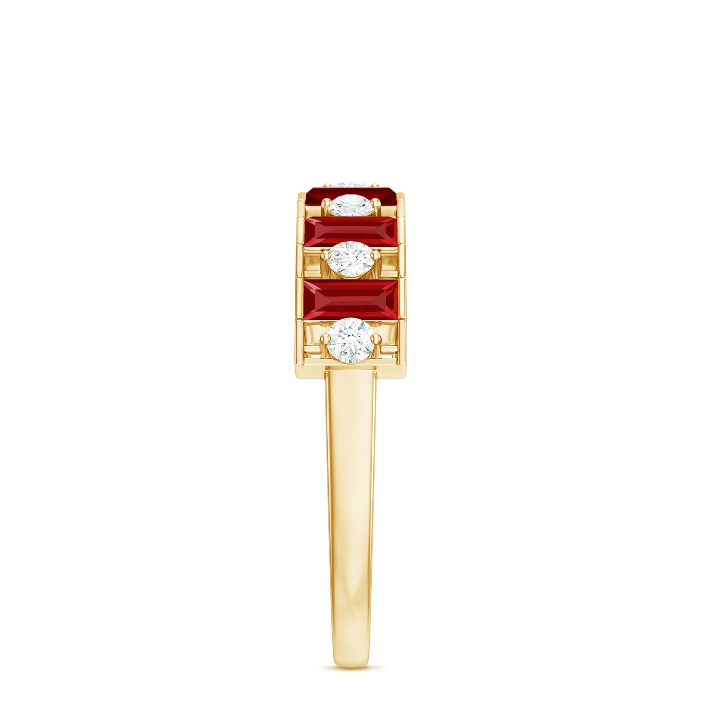 Baguette Cut Created Ruby Classic Half Eternity Ring with Diamond