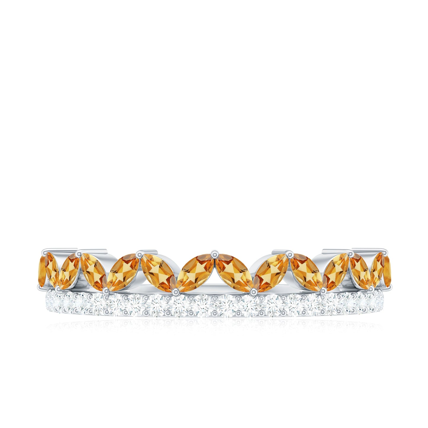 Certified Real Citrine Half Eternity Ring with Diamond