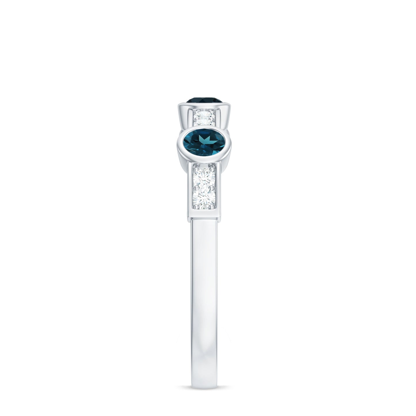 Bezel Set London Blue Topaz Half Eternity Band with Diamond