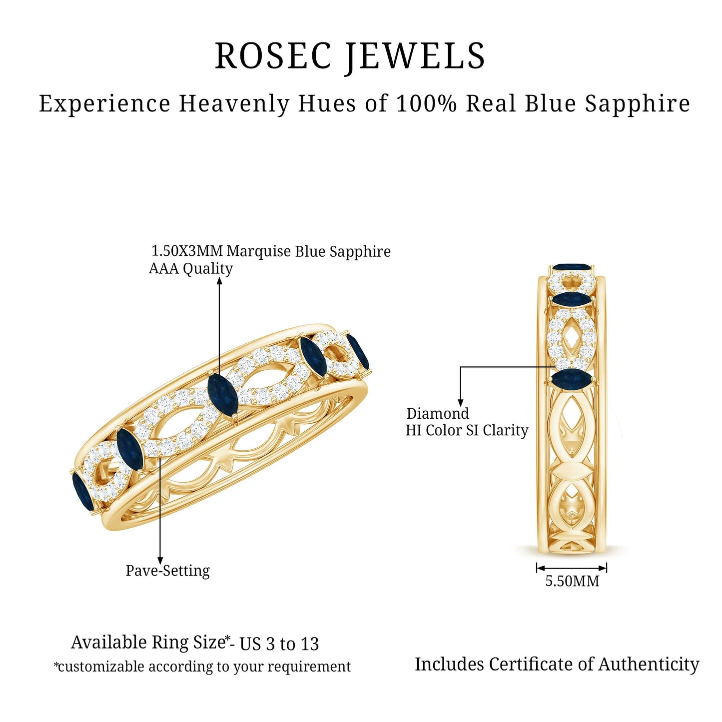 Natural Blue Sapphire Infinity Wedding Band with Diamond