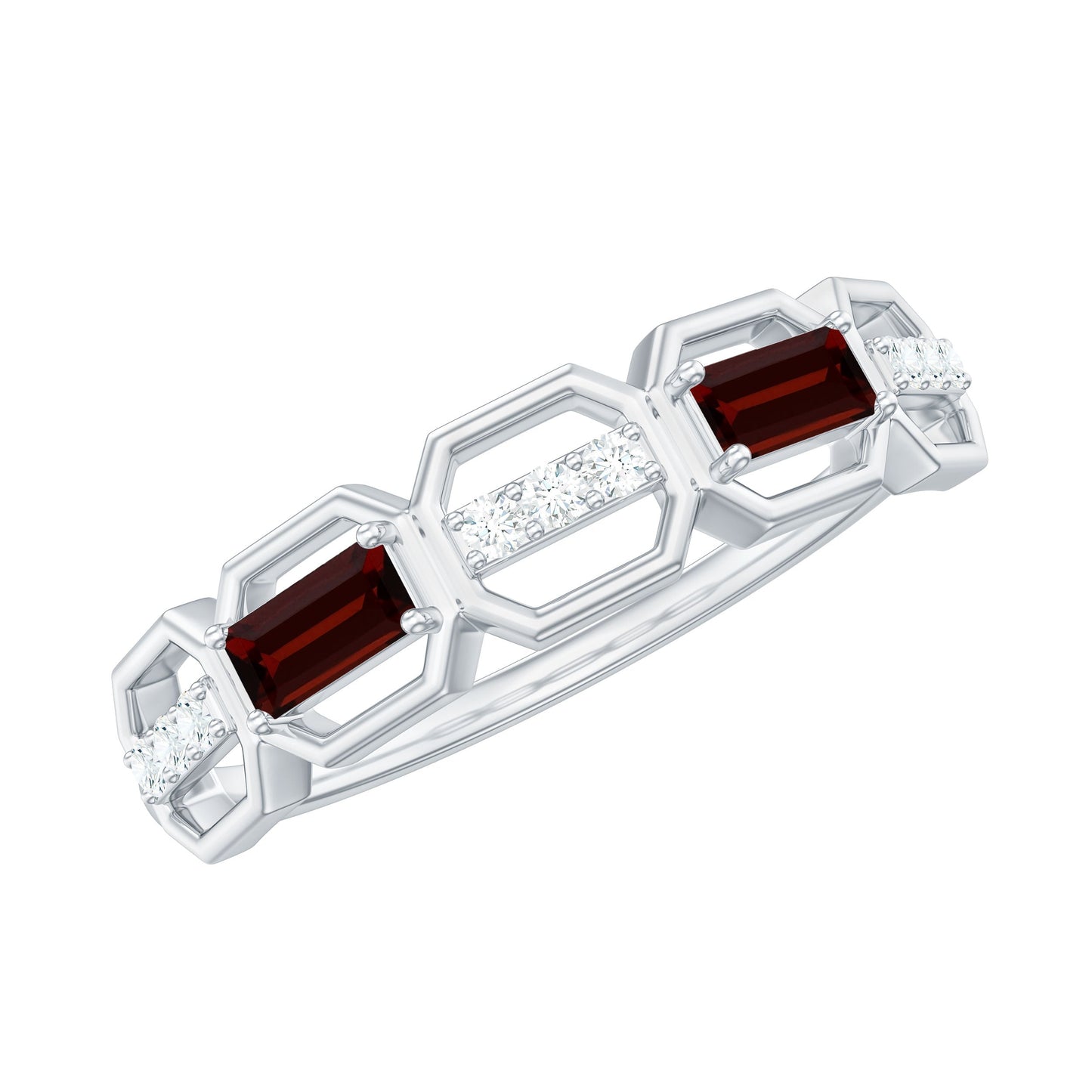 Genuine Baguette Garnet Diamond Wedding Band Ring