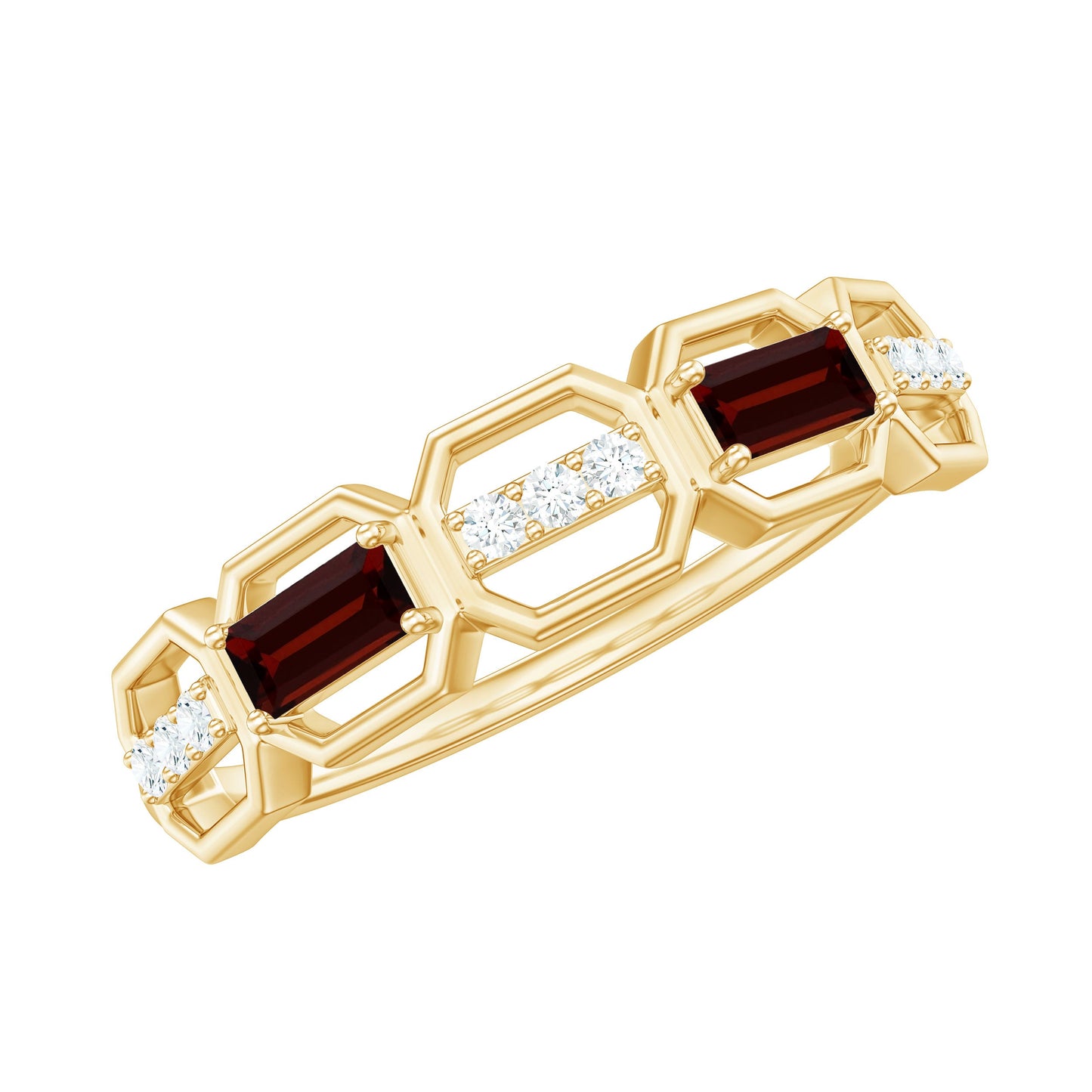Genuine Baguette Garnet Diamond Wedding Band Ring