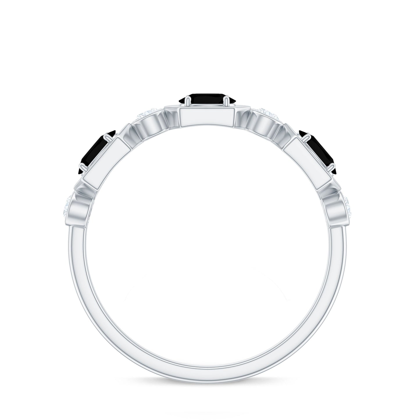Real Black Spinel Diamond Half Eternity Ring in East West Style