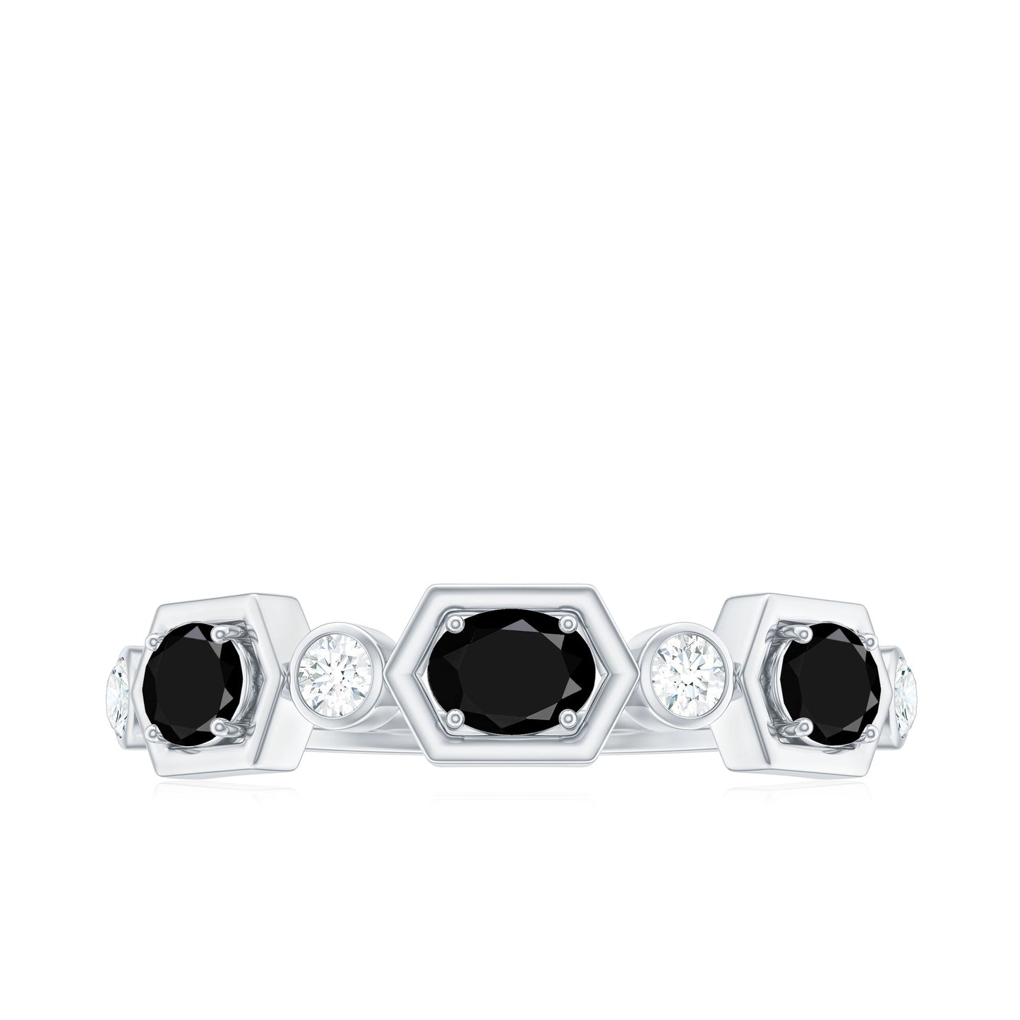 Real Black Spinel Diamond Half Eternity Ring in East West Style