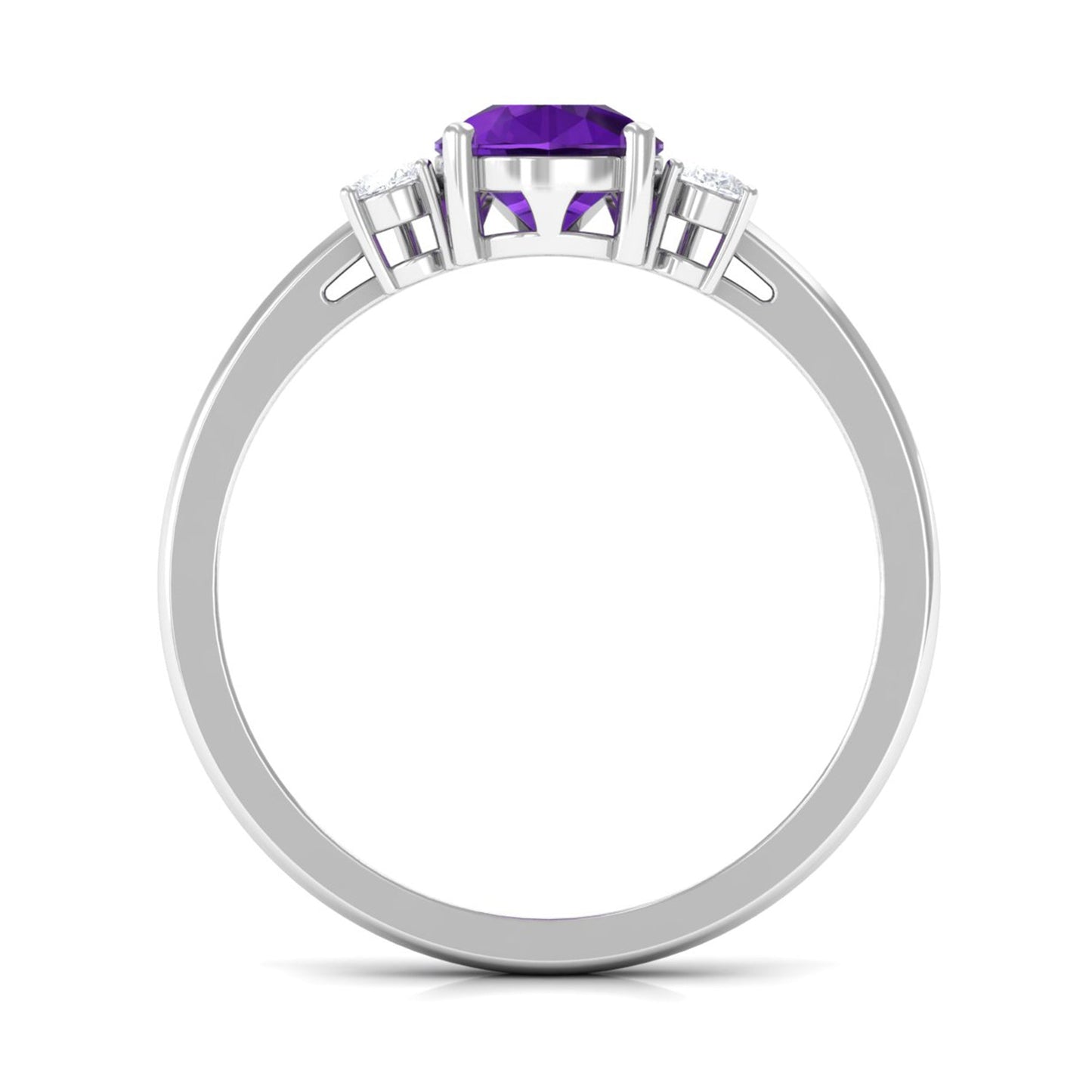 Natural 1 Carat Pear Shape Amethyst and Diamond 3 Stone Engagement Ring
