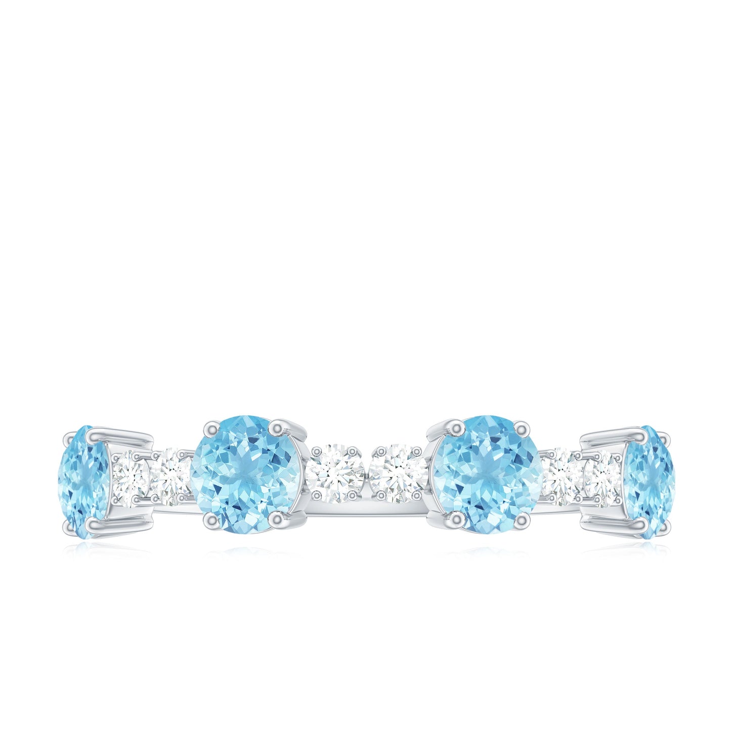 Genuine Aquamarine and Diamond Half Eternity Ring in Prong Setting
