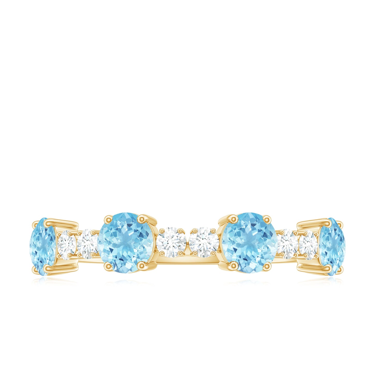 Genuine Aquamarine and Diamond Half Eternity Ring in Prong Setting