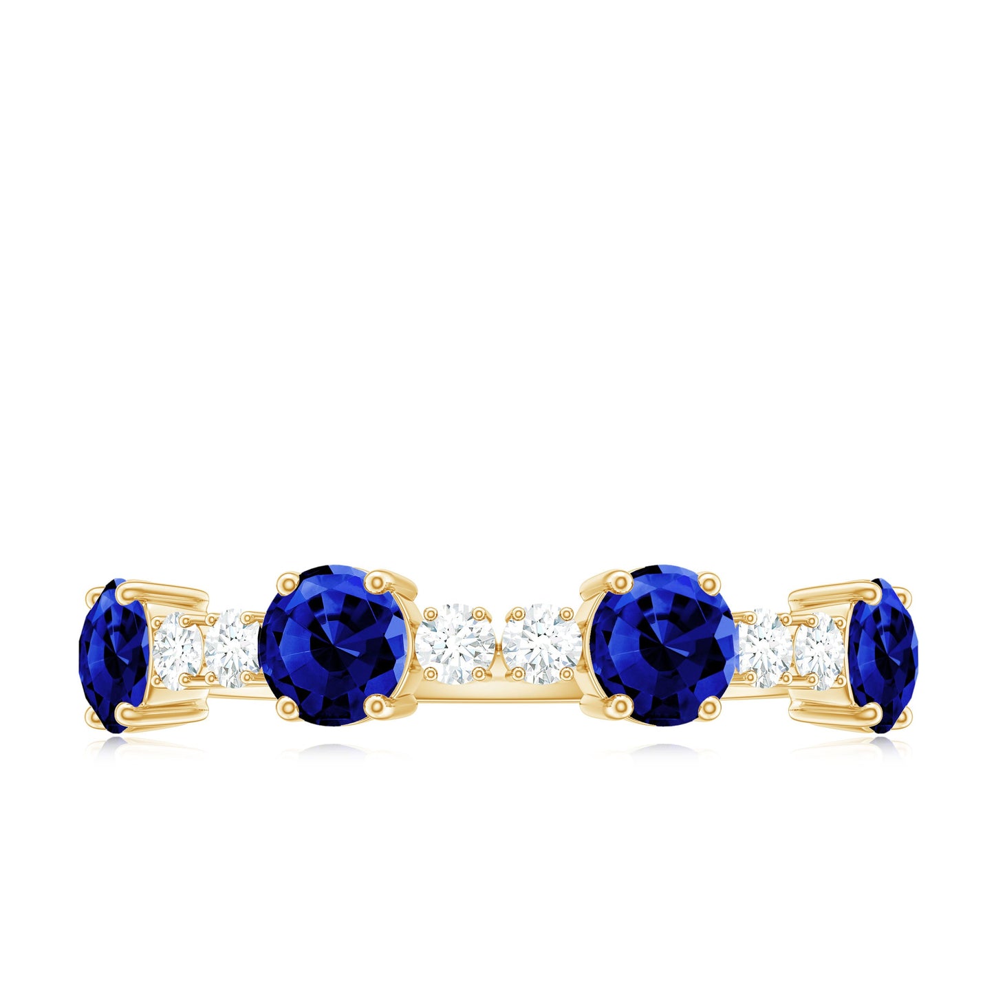 Certified Lab Grown Blue Sapphire Half Eternity Anniversary Ring with Diamond