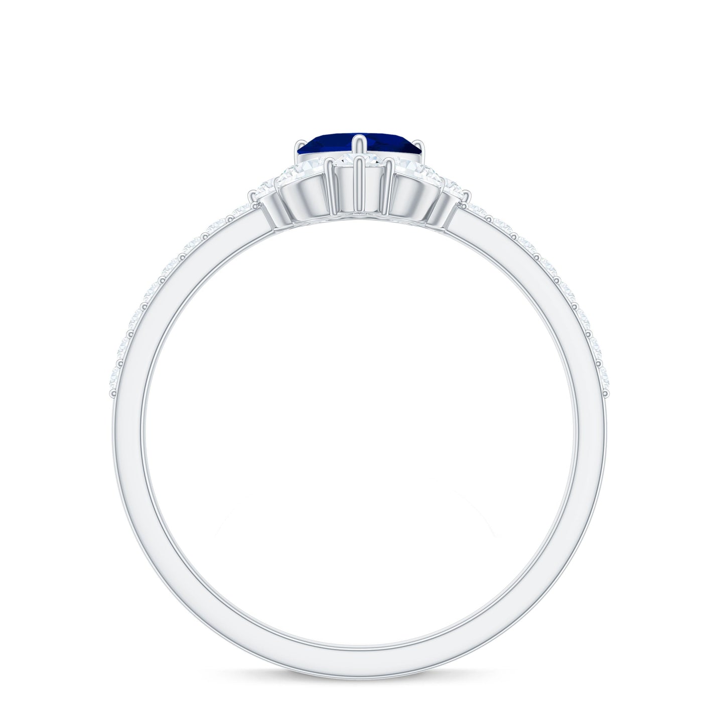 Natural 0.6 Blue Sapphire Heart Promise Ring with Diamond