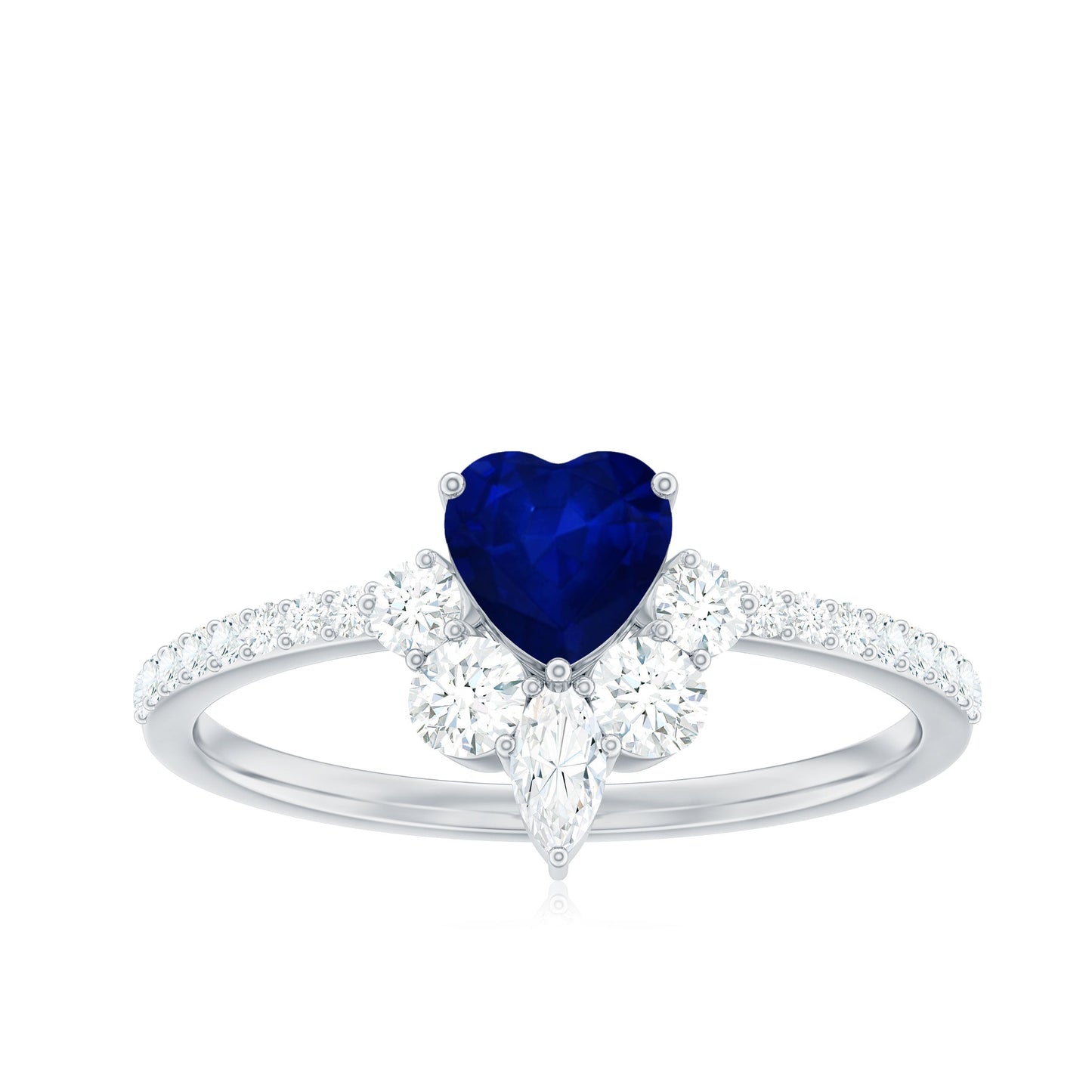 Natural 0.6 Blue Sapphire Heart Promise Ring with Diamond