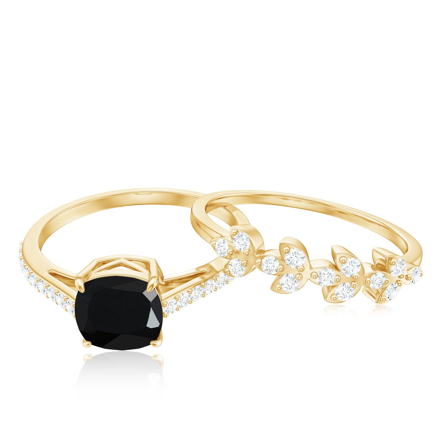 Natural 2 Carat Black Spinel Diamond Cushion Cut Engagement Ring with Enhancer