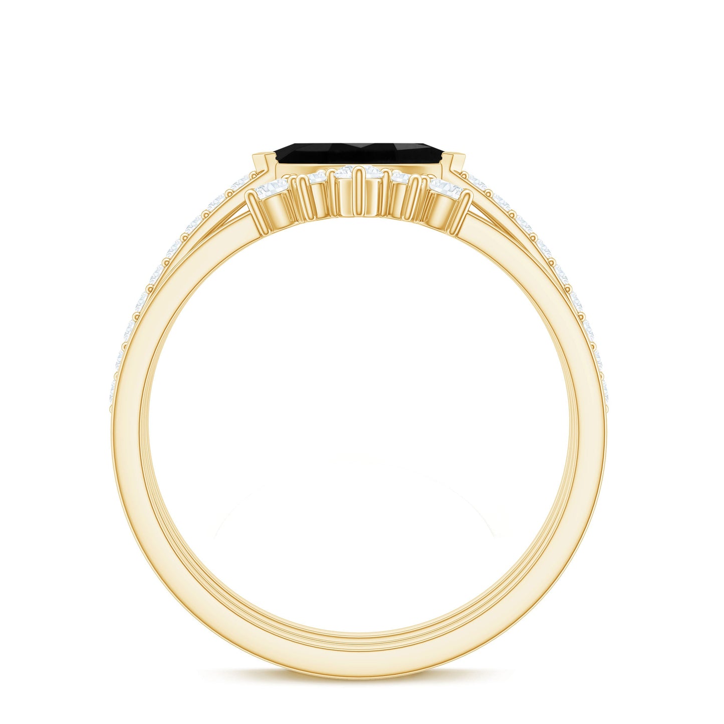 East West Set Black Onyx and Diamond Trio Wedding Ring Set