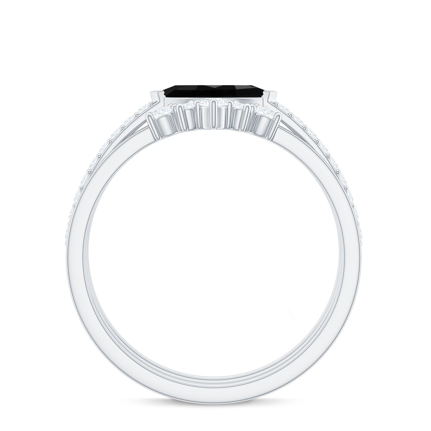 0.7 Carat Natural Marquise Black Spinel Diamond 3 Piece Bridal Ring Set