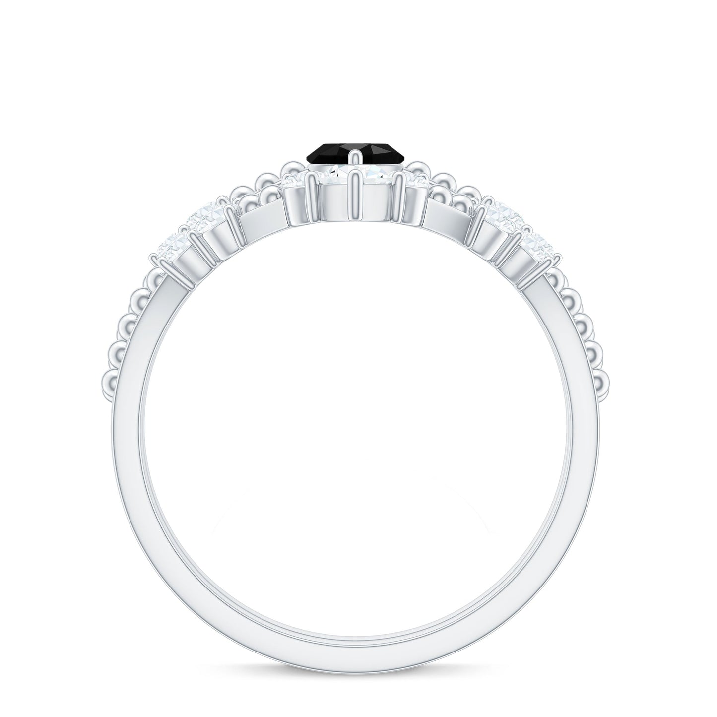 0.7 Carat Marquise Cut Black Onyx Solitaire Ring Set with Moissanite Band