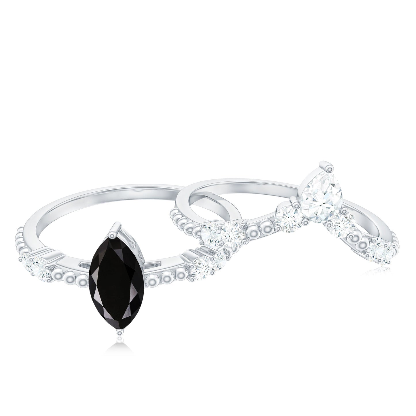 0.7 Carat Marquise Cut Black Onyx Solitaire Ring Set with Moissanite Band