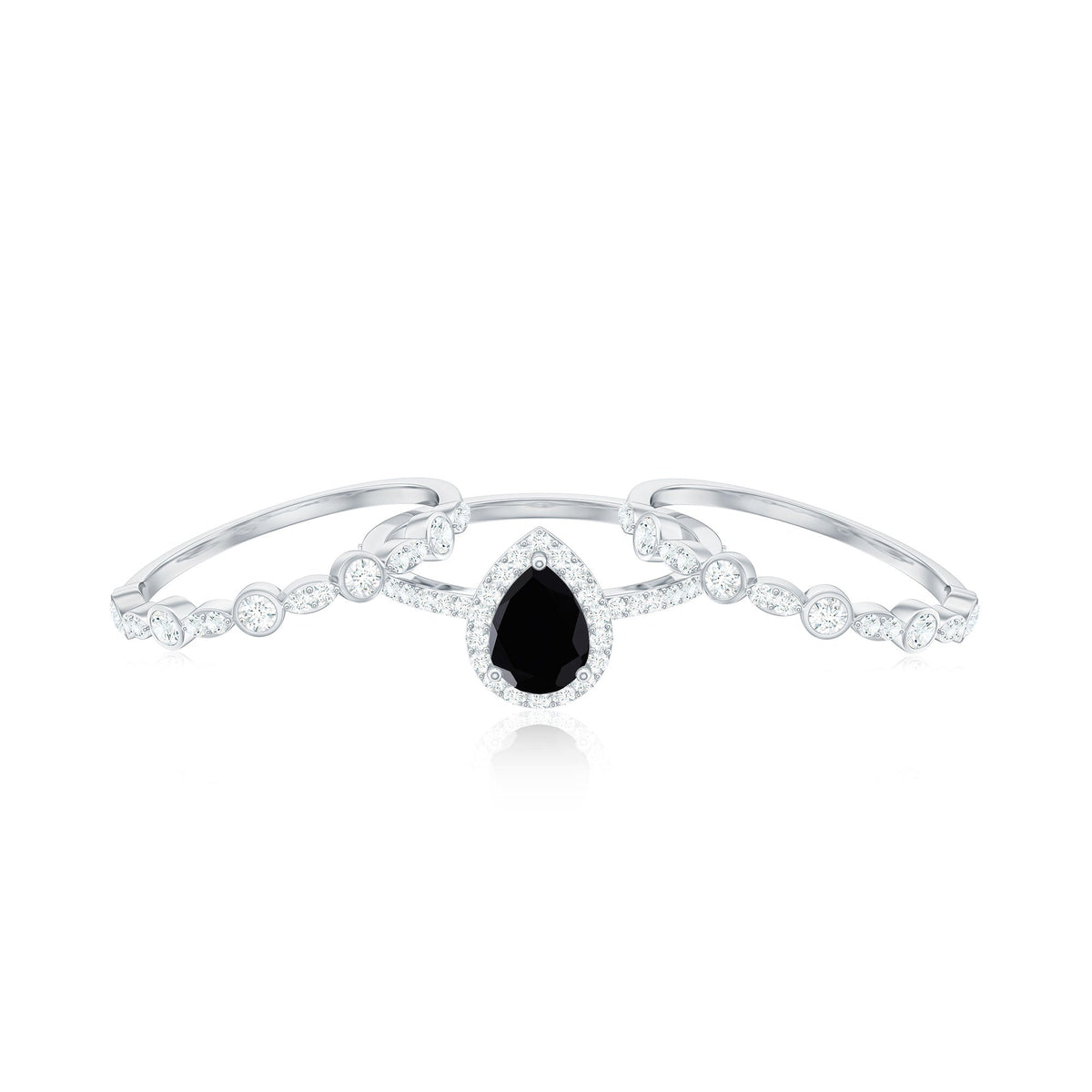 0.6 Carat Natural Pear Shape Black Spinel Moissanite Bridal Ring Set of 3