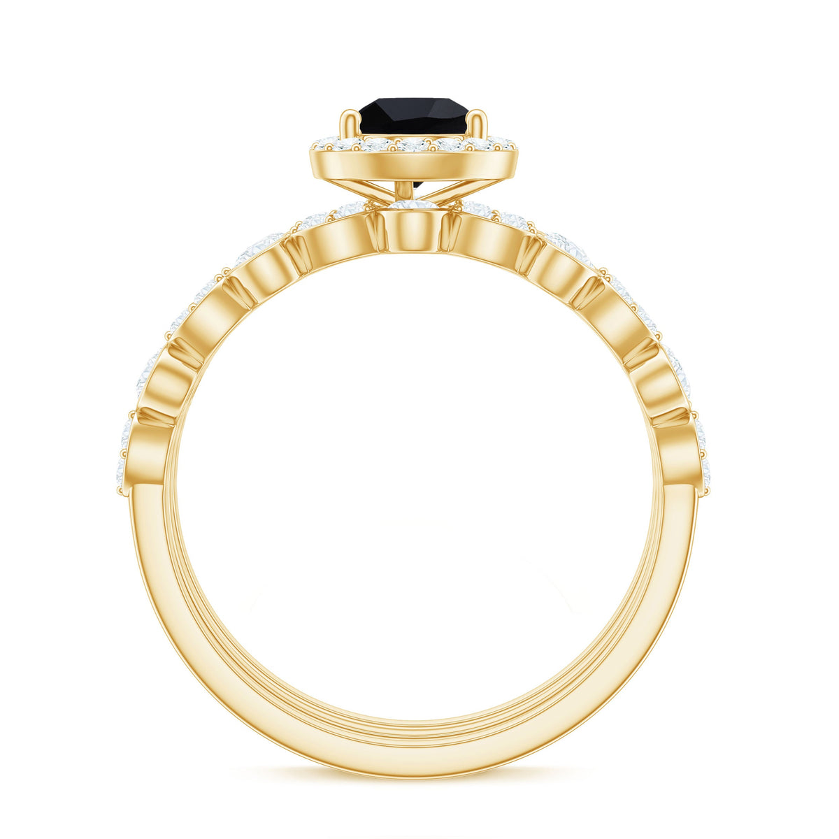 0.6 Carat Natural Pear Shape Black Spinel Moissanite Bridal Ring Set of 3