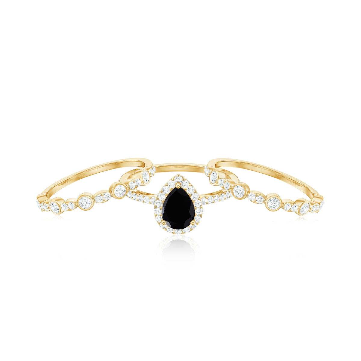 0.6 Carat Natural Pear Shape Black Spinel Moissanite Bridal Ring Set of 3