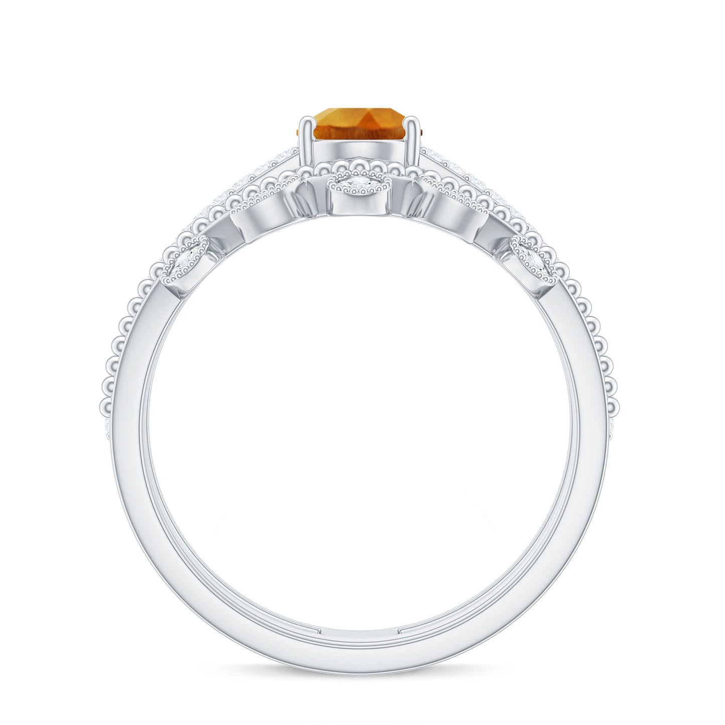Natural Citrine Double Band Engagement Ring with Enhancer