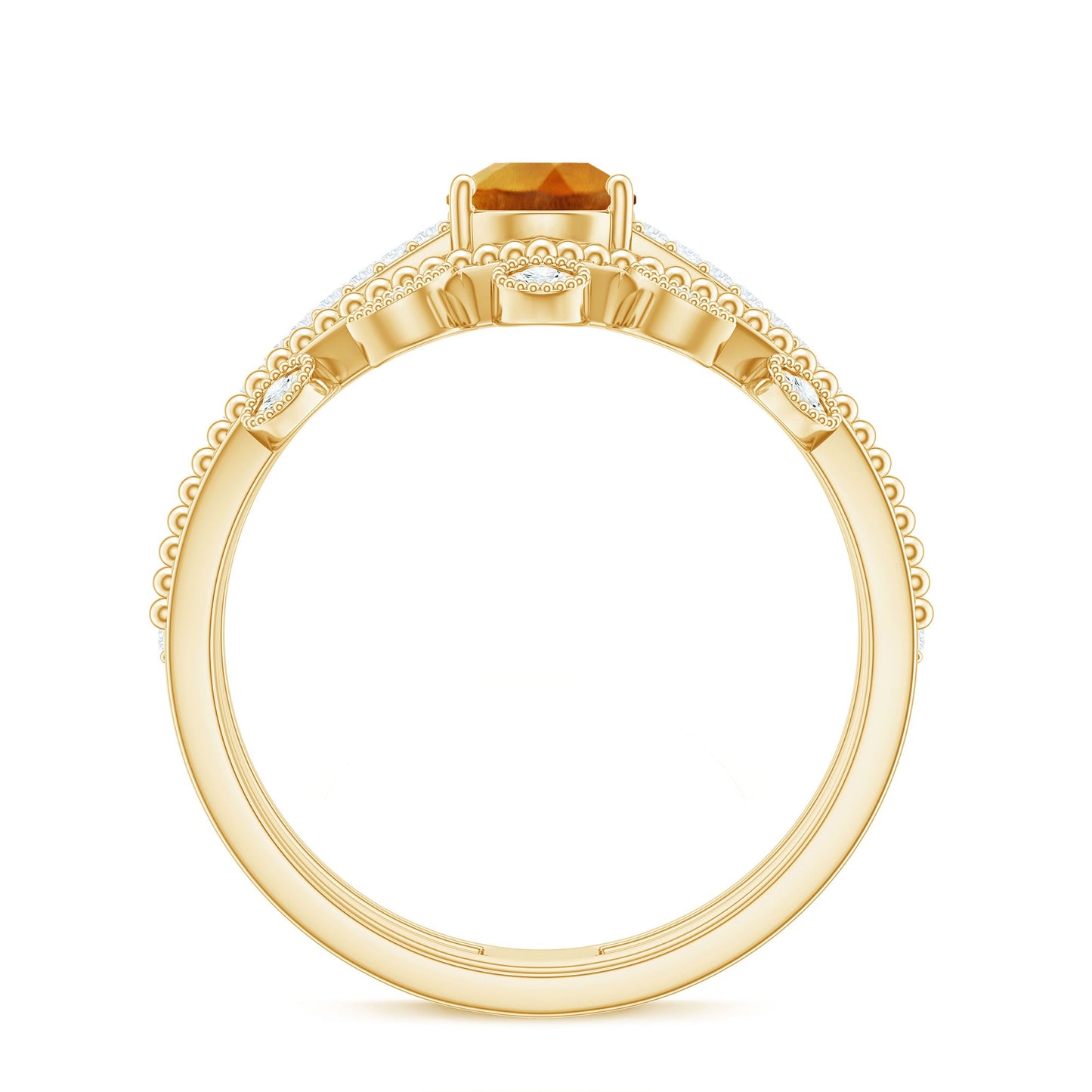 Natural Citrine Double Band Engagement Ring with Enhancer