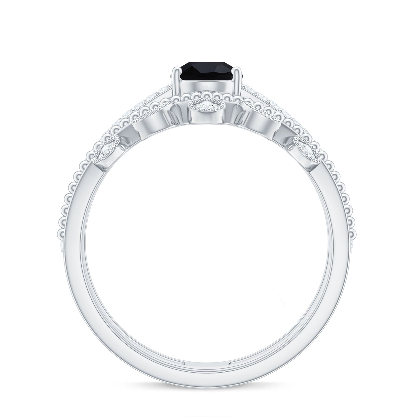 Vintage Style Black Spinel Diamond Wedding Ring Set for Women