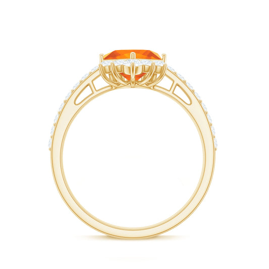 0.5 Carat Designer Fire Opal and Diamond Engagement Ring