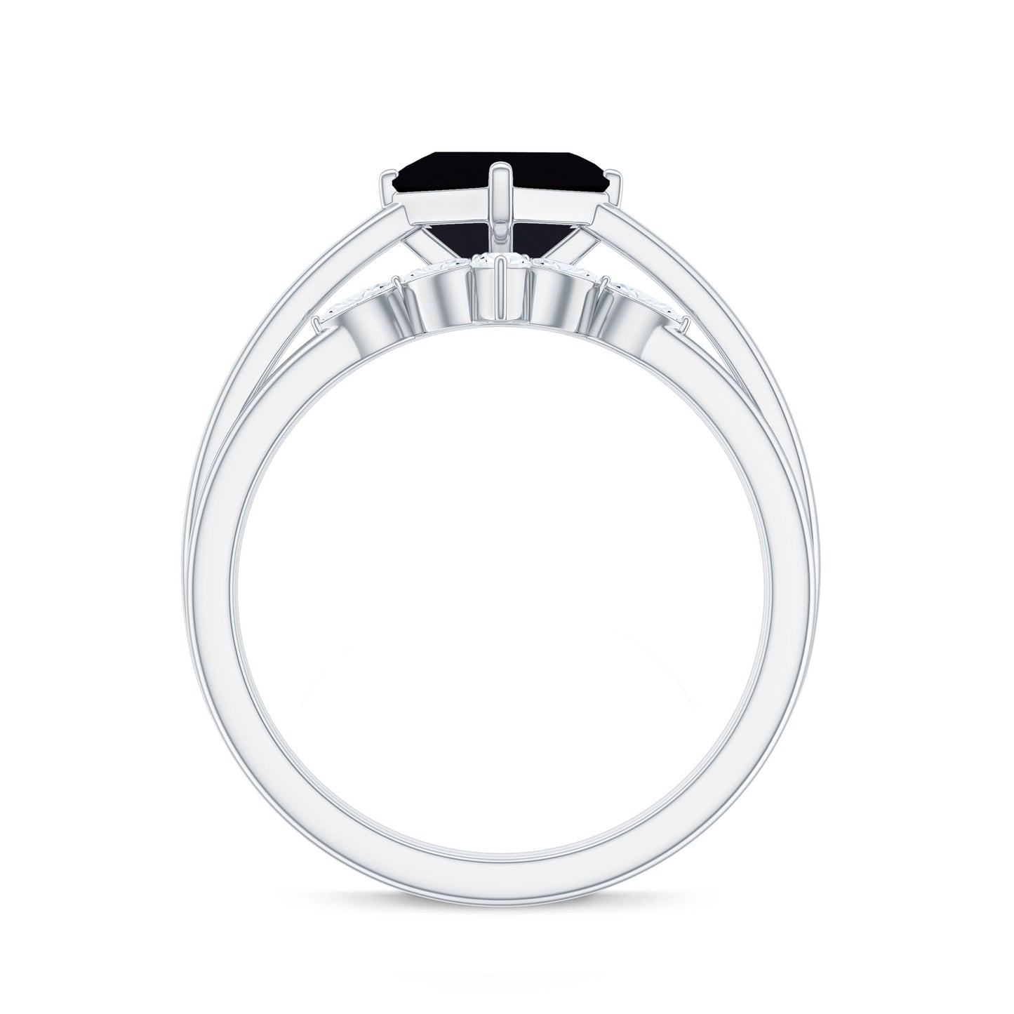 0.5 Carat Princess Cut Black Onyx Solitaire Rings Set with Diamond Enhancer