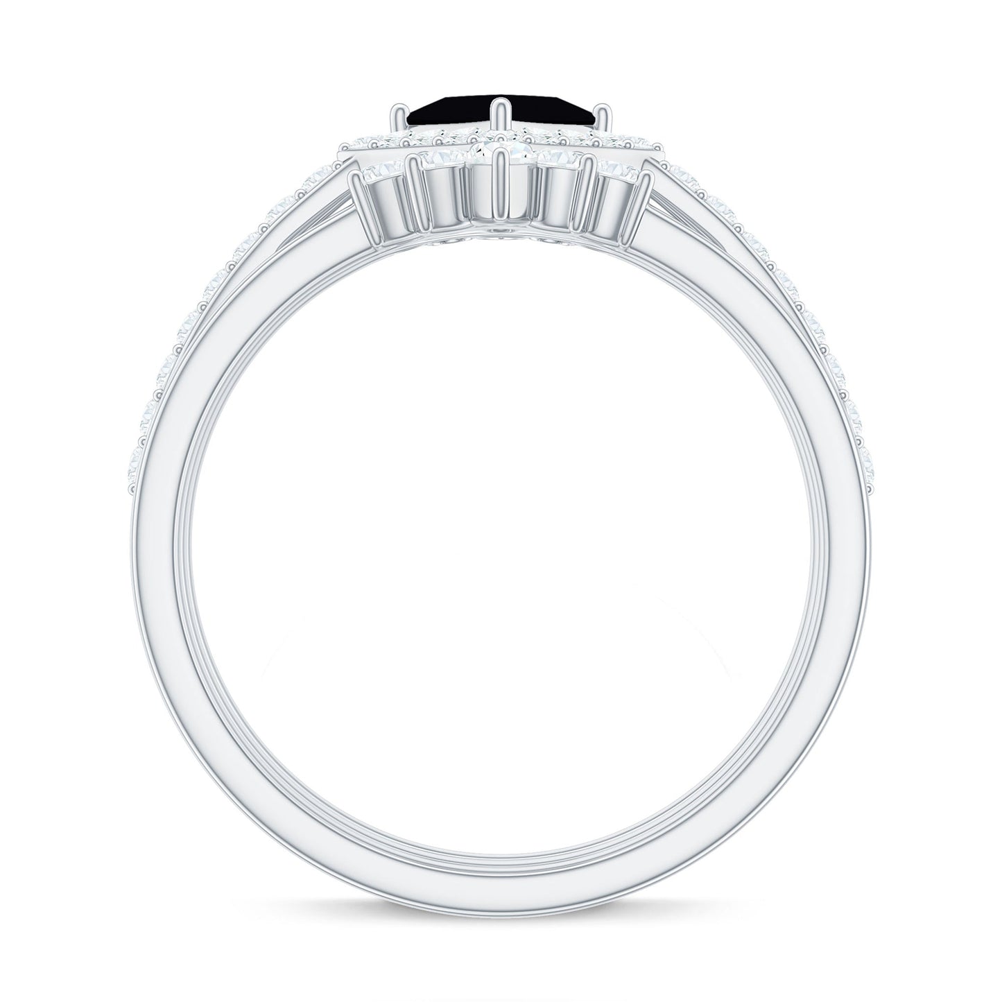Certified 0.5 Carat Princess Cut Black Onyx Wedding Ring Set with Moissanite Band