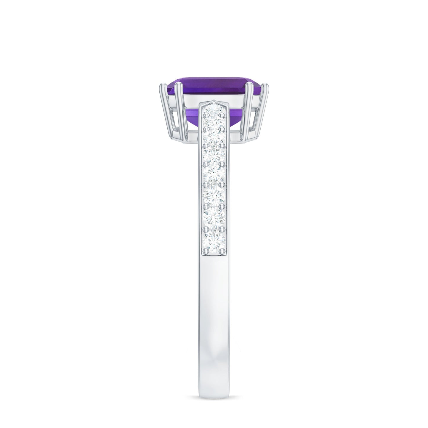 Real 3 Carat Amethyst Asscher Cut Engagement Ring with Diamond