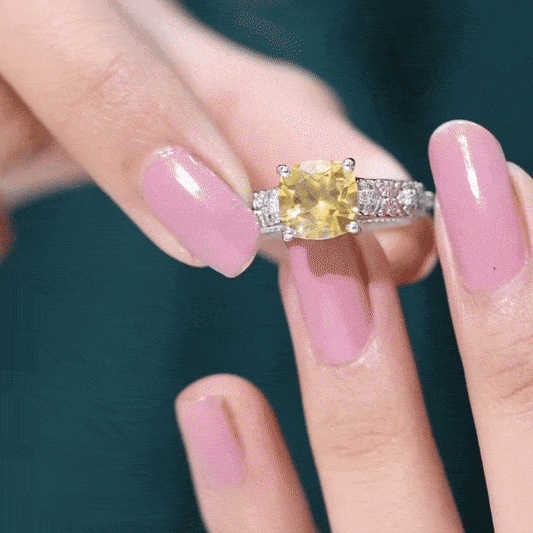 Vintage Style 8mm Citrine Cushion Cut Engagement Ring with Diamond