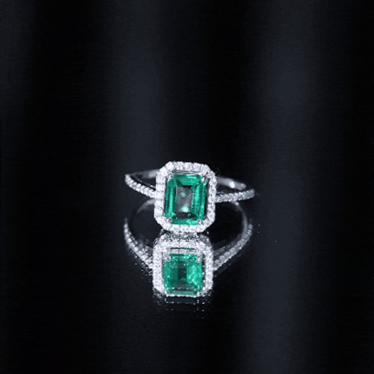 1.6 Carat Emerald Cut Lab Created Emerald Engagement Ring With Moissanite Halo